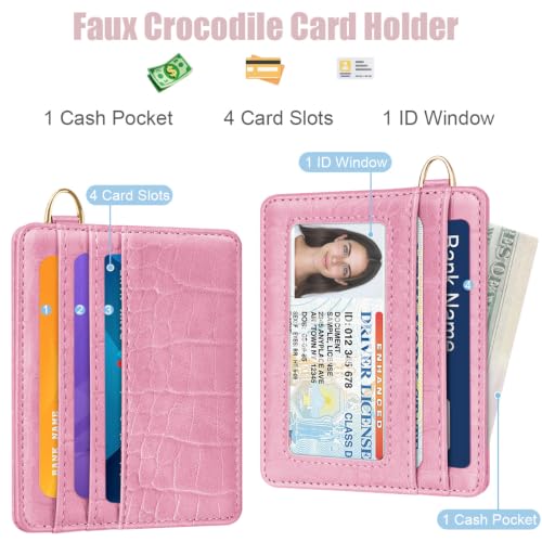Slim Credit Card Holder Crocodile Wallet Women Thin Wallets - color: A Peach Pink