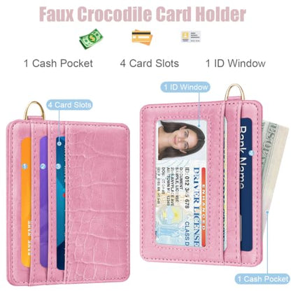Slim Credit Card Holder Crocodile Wallet Women Thin Wallets - color: A Peach Pink