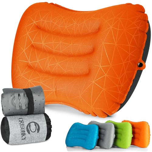 Crisonky Camping Pillow,Ultralight Inflatable Travel Pillow for Backpacking - color: Orange