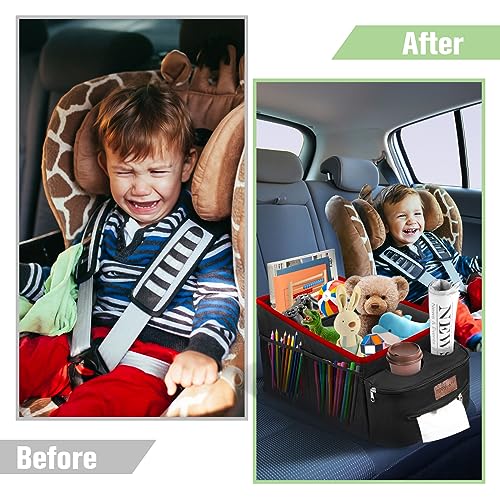 FUNNy elf Car Seat Organizer with 4 Cup Holders(Red) - color: Red