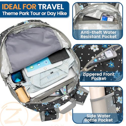 ZOMAKE Lightweight Packable Backpack 25L, Foldable Hiking Daypack - color: Black, Floral, size: 25L