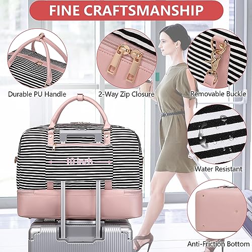4PCS Weekender Bags for Women Large Overnight Weekend Travel Duffel Bags - color: Pink Stripe