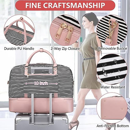 4PCS Weekender Bags for Women Large Overnight Weekend Travel Duffel Bags - color: Pink Stripe