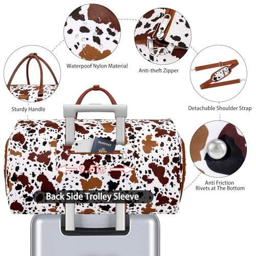 Garment Bag for Travel Convertible Carry on Travel Duffel Bag for Men Women - color: A08-Brown cow