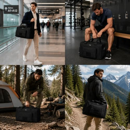 Tactical Gym Bags for Men, Travel Duffle Bag with Dividers, Black - color: Black