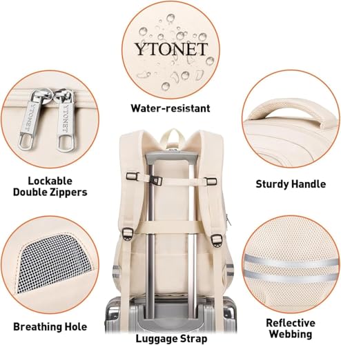 Ytonet Gym Backpack for Women Men, Travel Backpack with Shoe Compartment - color: Beige, size: 15.6 inch