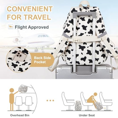 ACESAK 3PCS Corduroy Girls Backpack w/Lunch Box & Pencil Bag (Cow Print) - color: Milk Cow