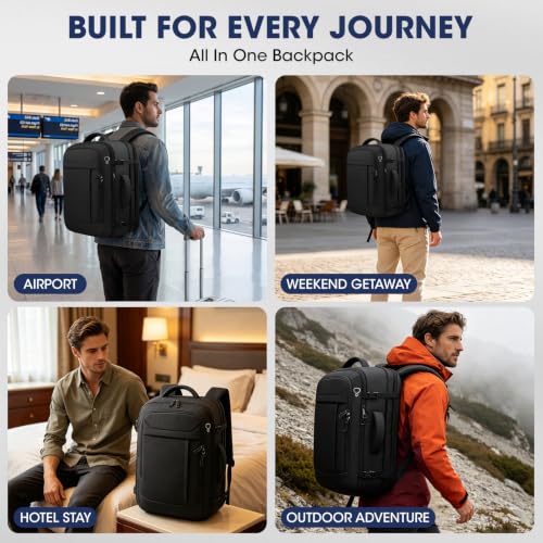 Travel Backpack,40L 50L Expandable Big Carry On Backpack Airplane Approved - color: Black, size: 17.3 inch (21"x13"x9")