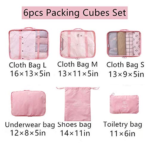 Luggage Packing Organizers Packing Cubes Set for Travel (pink 6pc) - color: pink 6pc