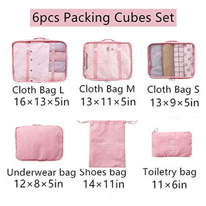Luggage Packing Organizers Packing Cubes Set for Travel (pink 6pc) - color: pink 6pc
