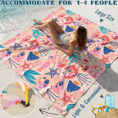 Beach Blanket Sandproof Waterproof Oversized 78"x81"/10'x9' Compact mat - color: Pink Ocean, size: 78''×81''