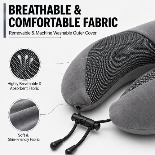 Travel Neck pillow for Airplane, with Large Hood Eye Mask Earplug and Bag - color: Grey