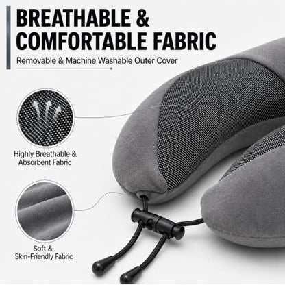 Travel Neck pillow for Airplane, with Large Hood Eye Mask Earplug and Bag - color: Grey