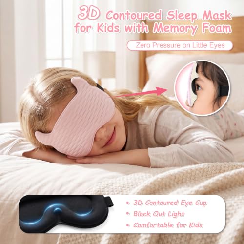Kids Sleep Mask, 3D Contoured Kids Sleeping Eye Mask for Ages 5-15Y | Adjustable Sleeping Mask Zero Pressure Light Blocking Eyeshade for Boys Girls Teens, Travel, Nap & Bedtime (Pink) - color: Pink