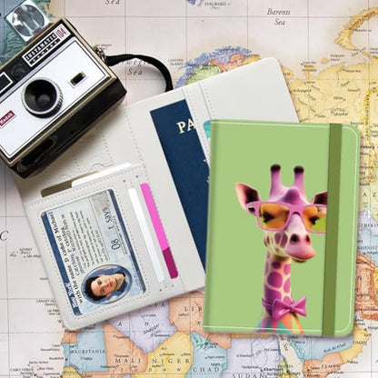 PU Leather Passport Holder Cover 5.9×4.3 Inch with Credit Card Slot and Boarding Pass Slot Combo Blocking Passport Holder Wallet Cover Case for Travel Boarding Essentials (Giraffe) - color: Giraffe