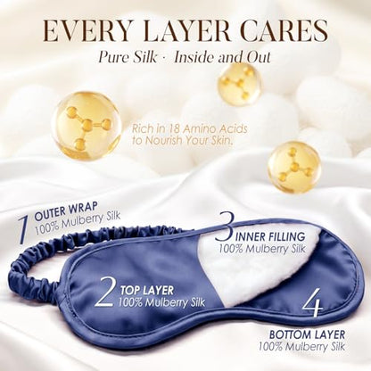 LULUSILK Mulberry Silk Sleep Eye Mask for Sleeping Women and Men, Navy Blue - color: Navy Blue