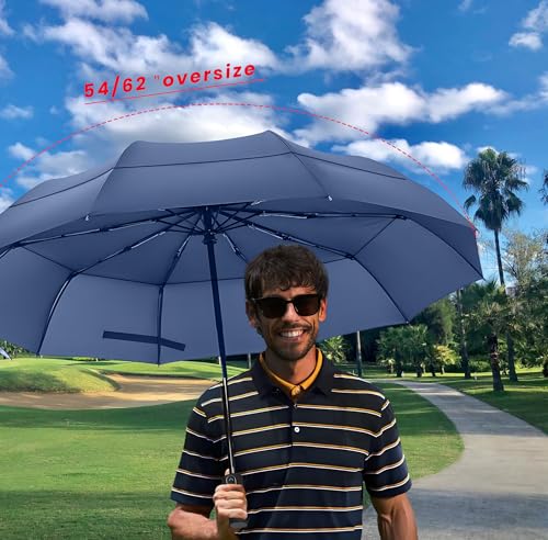 MRTLLOA Compact Golf Umbrella, 10 Ribs Vented Windproof Travel - color: Navy Blue, size: 62 Inch