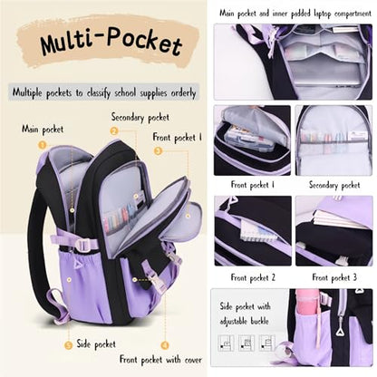 3Pcs Girls Backpack Set for Kids School Bag Bookbag with Star Pins - color: A008-3pcs Pink