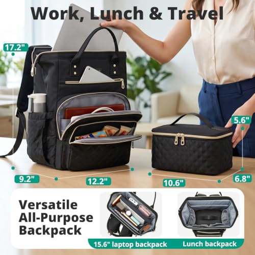 AIJIEKE Lunch Backpack for Women, 15.6 Laptop Backpack, Lunch Box, Gray - color: Grey