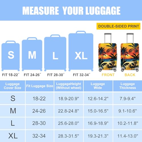Tropical Sunset Luggage Cover – Stretchable Suitcase Protector with Beach, Palm Tree & Sunset Design – Fits 18-22 Inch Luggage – Durable & Scratch-Resistant Travel Cover with Zipper Access,S - color: 33, size: S(18"-22" Suitcase)