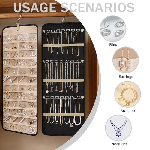 LAKSMI Double-Sided Hanging Jewelry Organizer, 48 Pockets & 21 Hooks - color: Black1