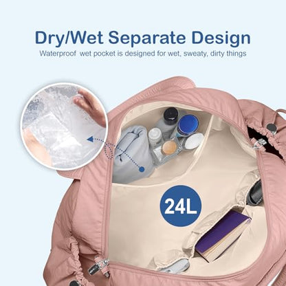 TOPDesign Travel Duffel Bag, Puffy Carry On Overnight, Gym Bag w/Wet Pocket - color: Dark Pink