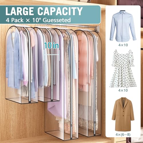 Liuoud Clear Garment Bags for Hanging Clothes 10” Gusseted, 4 Pack, 40”&60” - color: Clear, size: 40+60 inch