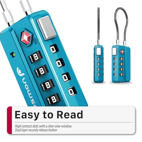 Fosmon TSA Approved Luggage Locks, 4 Digit Combination Cable Travel Lock for Suitcase & Backpack, Heavy Duty Metal Body Padlock with Open Alert Indicator (Blue, 2 Pack) - color: Blue 2 pack