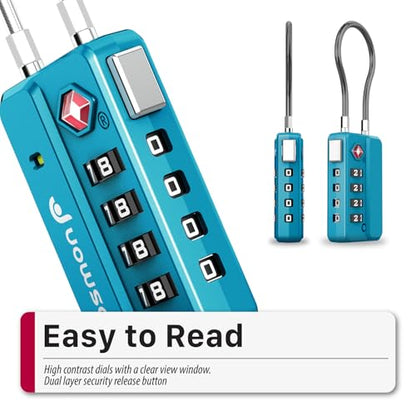 Fosmon TSA Approved Luggage Locks, 4 Digit Combination Cable Travel Lock for Suitcase & Backpack, Heavy Duty Metal Body Padlock with Open Alert Indicator (Blue, 2 Pack) - color: Blue 2 pack