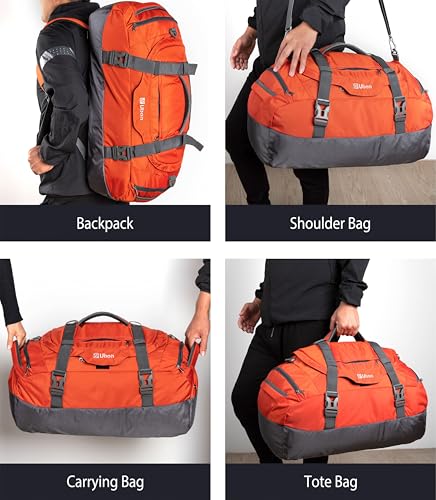 Ubon Convertible Duffel Backpack Weekender Gym Bag with Shoe Compartment - color: Orange, size: 45L