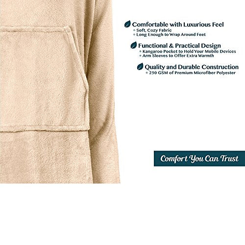 PAVILIA Blanket with Sleeves for Adult Women Men, Soft Warm Wearable Blanket Fleece Wrap Throw, Robe Blanket Gift - color: Latte