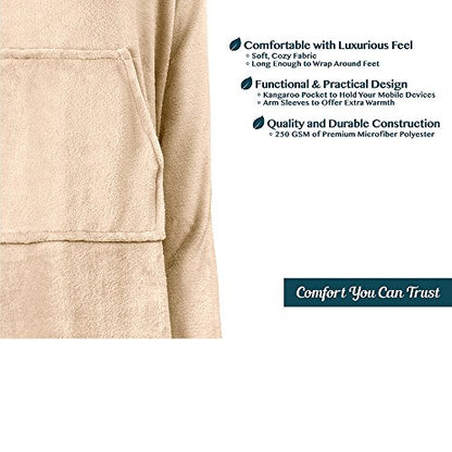 PAVILIA Blanket with Sleeves for Adult Women Men, Soft Warm Wearable Blanket Fleece Wrap Throw, Robe Blanket Gift - color: Latte