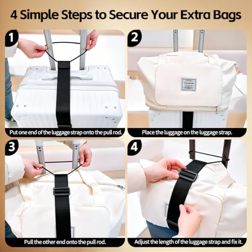 Luggage Straps for Suitcases, 2 Pack Adjustable Luggage Connector Straps, Elastic Add a Bag Strap for Carry On Luggage, Secure Travel Bungee Strap, Travel Accessories, Black