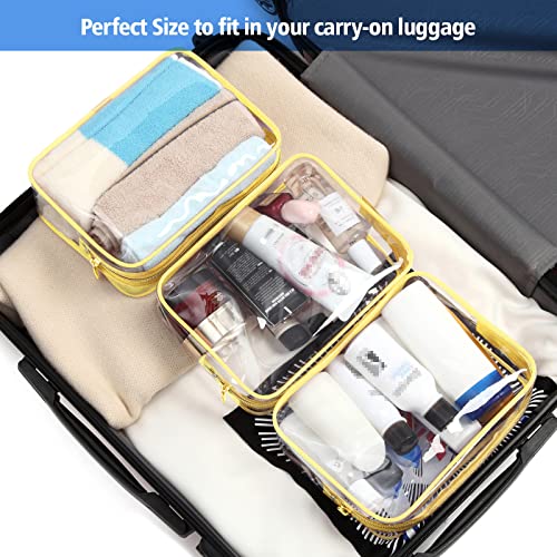 PACKISM Clear Makeup Bag for Travel - TSA Approved Toiletry Bag, Yellow - color: Light Yellow 3 Pack, size: Medium Set (Standard)