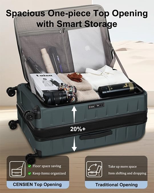 CENSIEN Expandable Checked Luggage, 28 Inch Top Opening Trunk Suitcases - color: Green, size: 28 Inch EXT