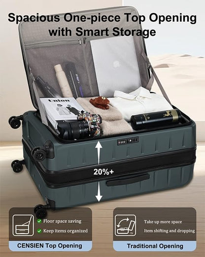 CENSIEN Expandable Checked Luggage, 28 Inch Top Opening Trunk Suitcases - color: Green, size: 28 Inch EXT