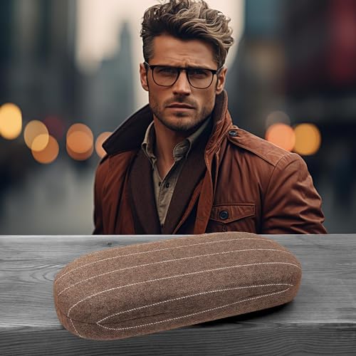 MyEyeglassCase Men's Medium Glasses Case - Classic Eyeglasses Hard Shell Holder, Elegant Easy Open Lip with Pouch and Cloth - color: As196 Tweed Brown