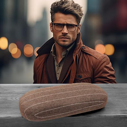 MyEyeglassCase Men's Medium Glasses Case - Classic Eyeglasses Hard Shell Holder, Elegant Easy Open Lip with Pouch and Cloth - color: As196 Tweed Brown