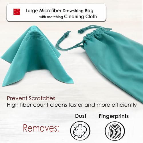 MyEyeglassCase® Large Hard Sunglasses Case | fits Large curved Sunglasses, with microfiber bag and cleaning cloth - color: Turquoise
