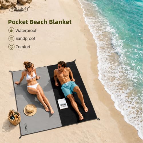 Frelaxy Pocket Picnic Blanket, Waterproof Blanket for Beach Festival - color: Grey, size: 57'' x 60''