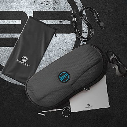 BLUPOND Sunglasses Case Semi Hard EVA Shell with Metal Hanging Hook Belt Clip Sun Glasses Storage - color: Black/Black