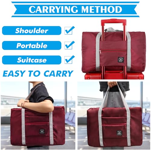 Travel Bag 2PCS Foldable Duffle Tote Weekender Overnight Luggage Bag - color: Pink+Red