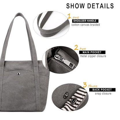 Light Canvas Shoulder Bag for Women Retro Bucket Tote - color: Gray