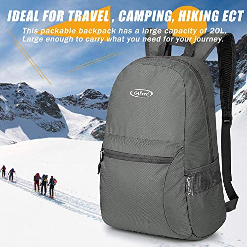 G4Free 20L Lightweight Packable Backpack Travel Hiking Daypack Foldable Backpack for Men Women - color: Grey Update, size: 20L