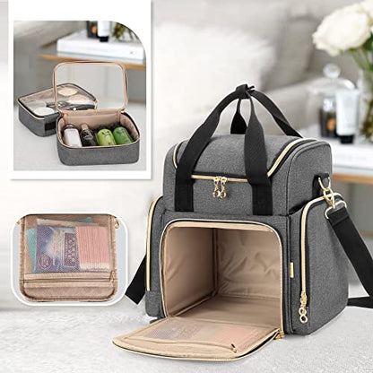 LUXJA Travel Makeup Bag with 2 Removable Makeup Cases, Gray - color: Gray