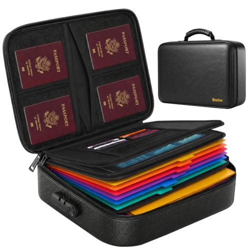 Fireproof Document Box with Lock, 13-Folder File Organizer Bag - style: Black - Briefcase