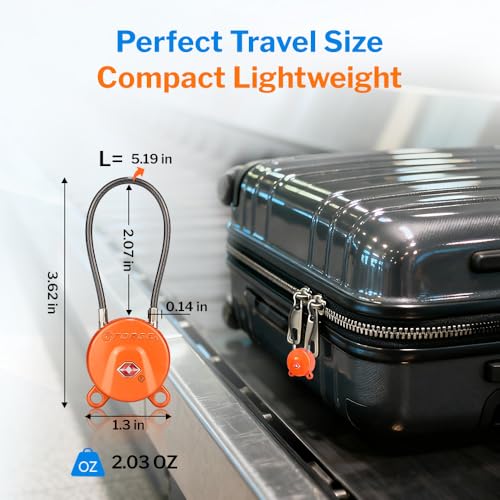 Forge TSA Approved Luggage Locks Ultra-Secure Dimple Key Cable Locks for Travel with Zinc Alloy Body- 2 Orange Locks - size: Orange 2 Locks