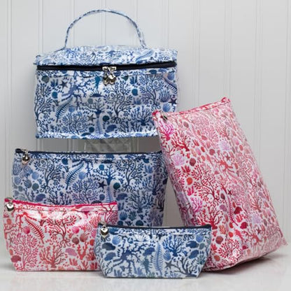 Extra Small Cosmetic Bag - Water-Resistant, PVC-Lined - Blue Seashells - color: Blue Seashells, size: Extra Small Cosmetic Bag