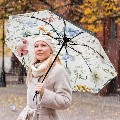 JIPONI Windproof Travel Umbrellas 01 - Large Compact Umbrella for Rain & Sun, Automatic Anti-UV Protection and Light Folding for Backpack & Car - color: Flower