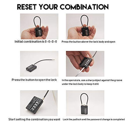 RESET -200 4자리 콤비네이션 케이블 잠금 장치, 4.7인치/12cm, 2팩 - size: 12cm(4.72 inch)Cable